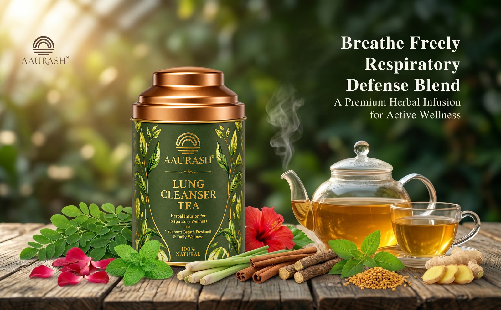 Aaurash Lungs Cleanser Herbal Tea | Breathing Comfort & Detox Support Tea | Supports Respiratory Wellness & Natural Detox | Caffeine-Free Herbal Tea
