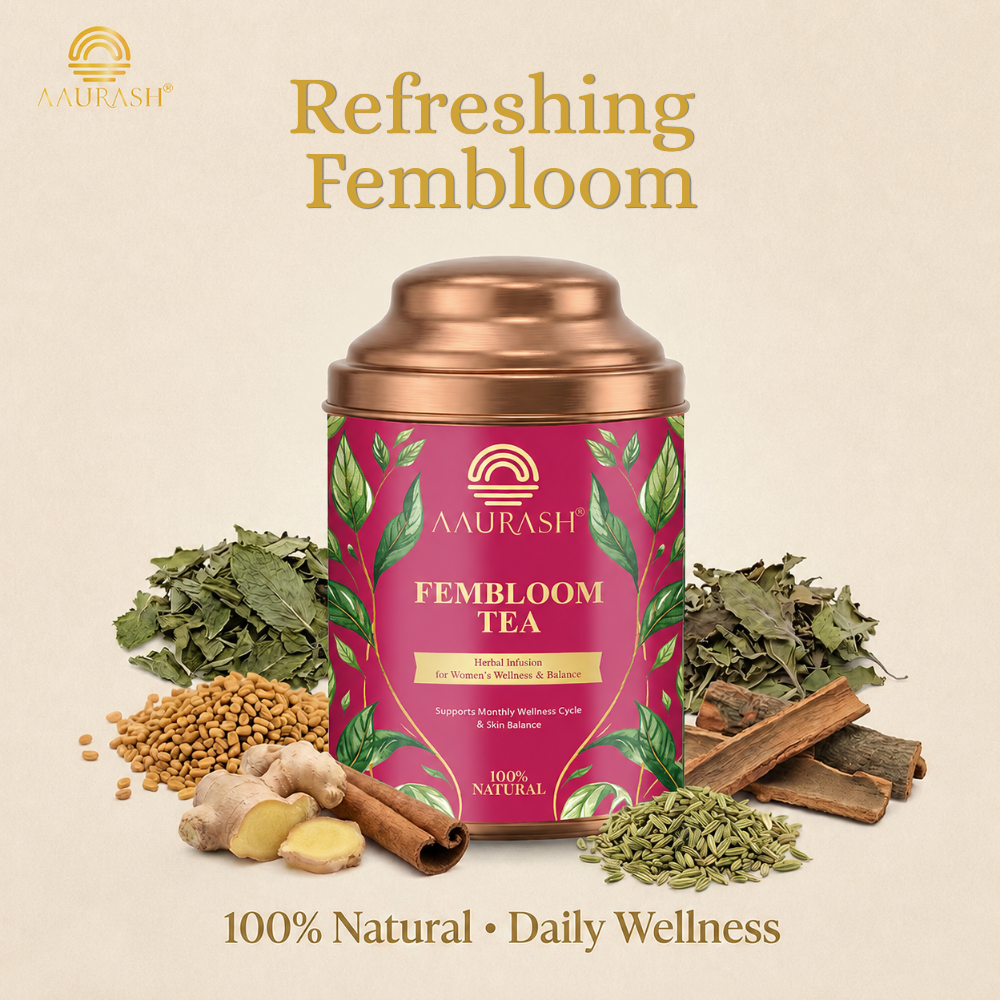 Aaurash Fembloom Herbal Tea | Women Wellness Support Tea | Supports Hormonal Balance, PCOS/PCOD Care & Period Comfort | Natural Caffeine-Free Herbal Tea (60)gm