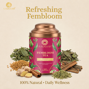 Aaurash Fembloom Herbal Tea | Women Wellness Support Tea | Supports Hormonal Balance, PCOS/PCOD Care & Period Comfort | Natural Caffeine-Free Herbal Tea (60)gm