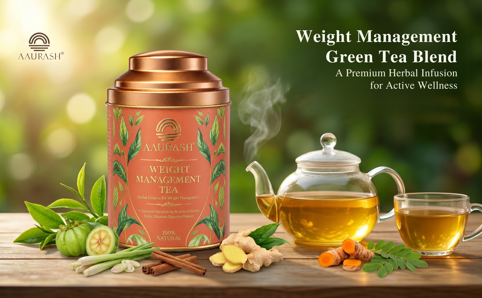 Aaurash Weight Management Tea | Herbal Metabolism Support & Detox Blend | Supports Fat Metabolism & Digestive Wellness | Caffeine-Free Herbal Tea (60 Cups)