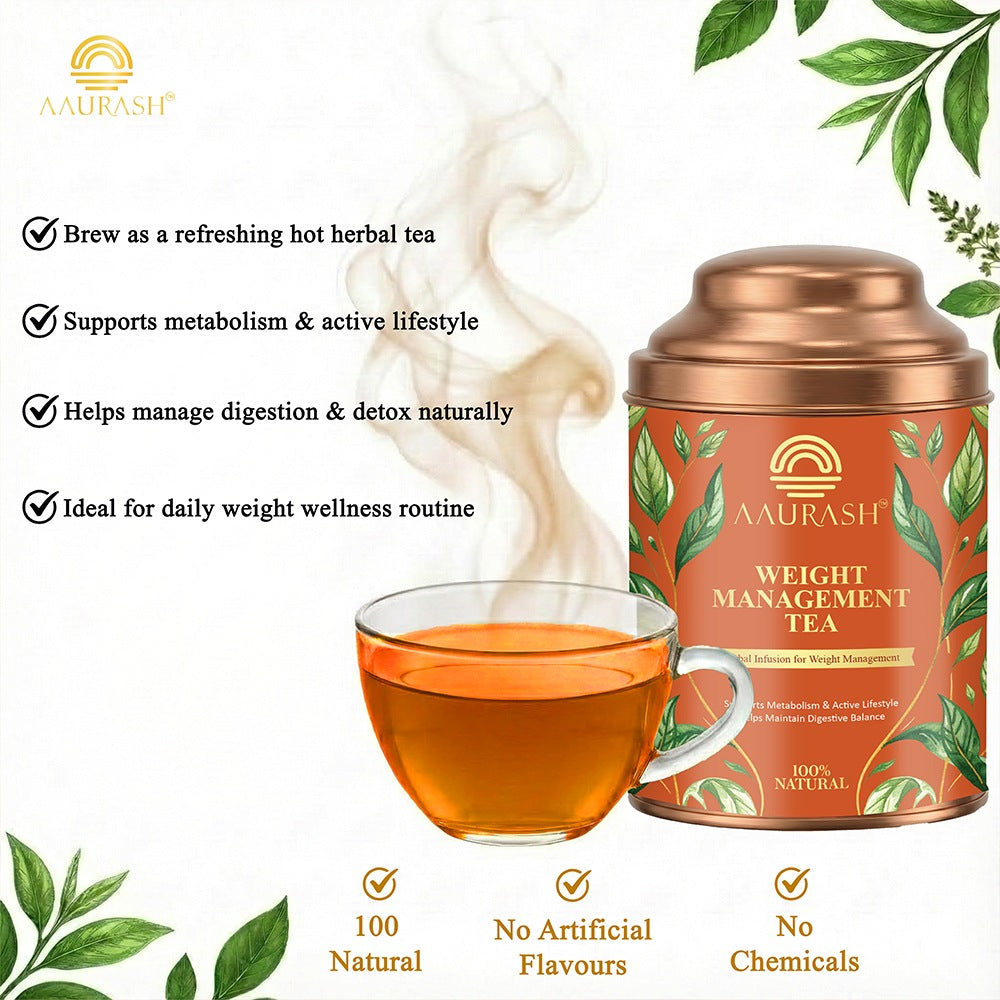 Aaurash Weight Management Tea | Herbal Metabolism Support & Detox Blend | Supports Fat Metabolism & Digestive Wellness | Caffeine-Free Herbal Tea (60 Cups)