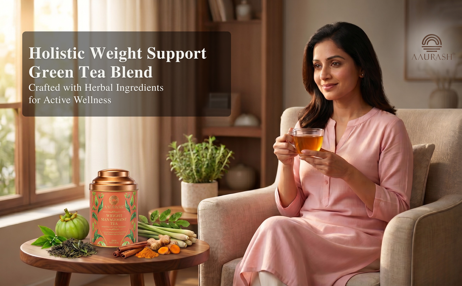 Aaurash Weight Management Tea | Herbal Metabolism Support & Detox Blend | Supports Fat Metabolism & Digestive Wellness | Caffeine-Free Herbal Tea (60 Cups)