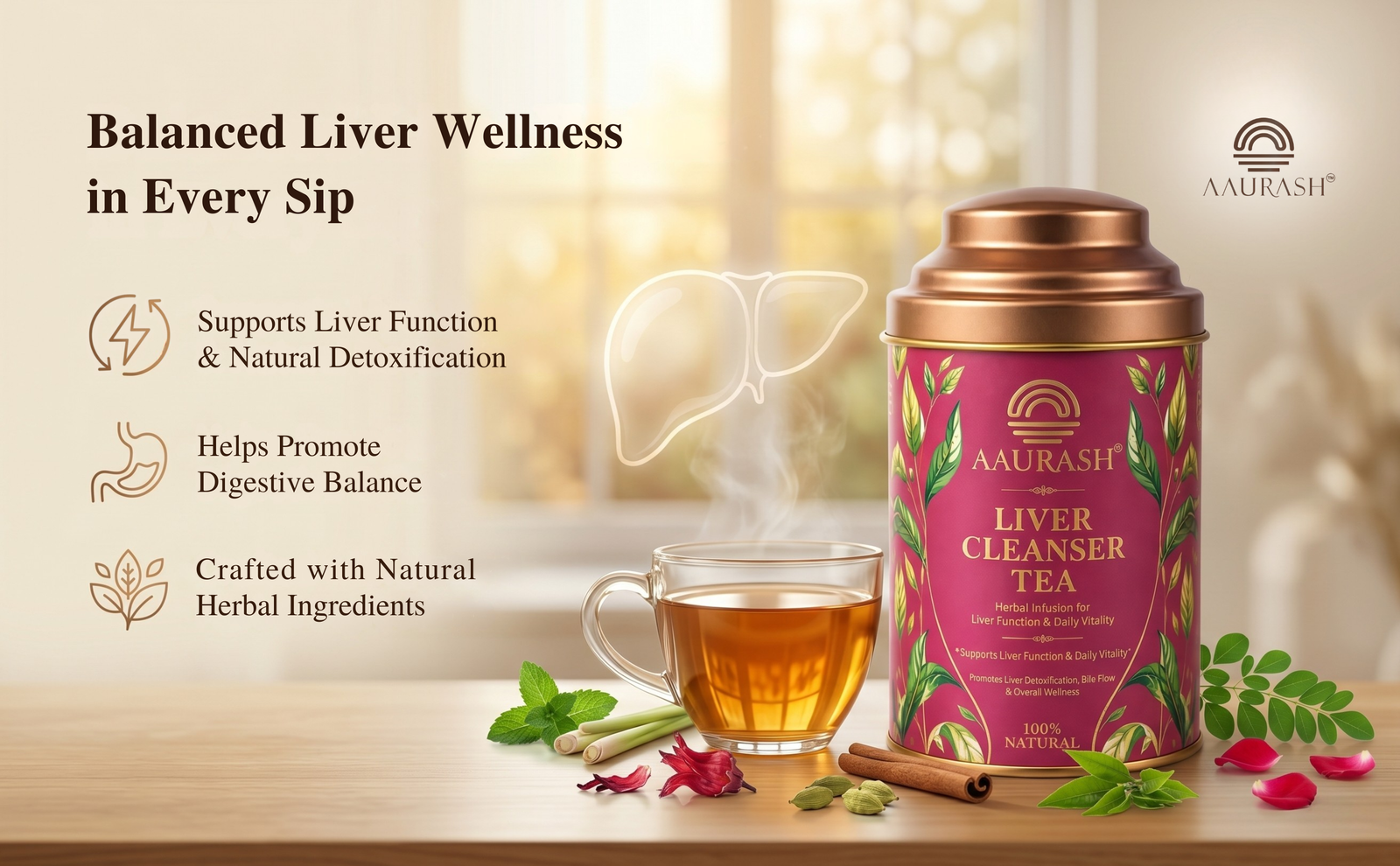 Aaurash Liver Cleanser Tea | Herbal Detox & Digestive Support Tea | Supports Liver Health & Natural Detox | Caffeine-Free Herbal Wellness Tea 60 Cups)