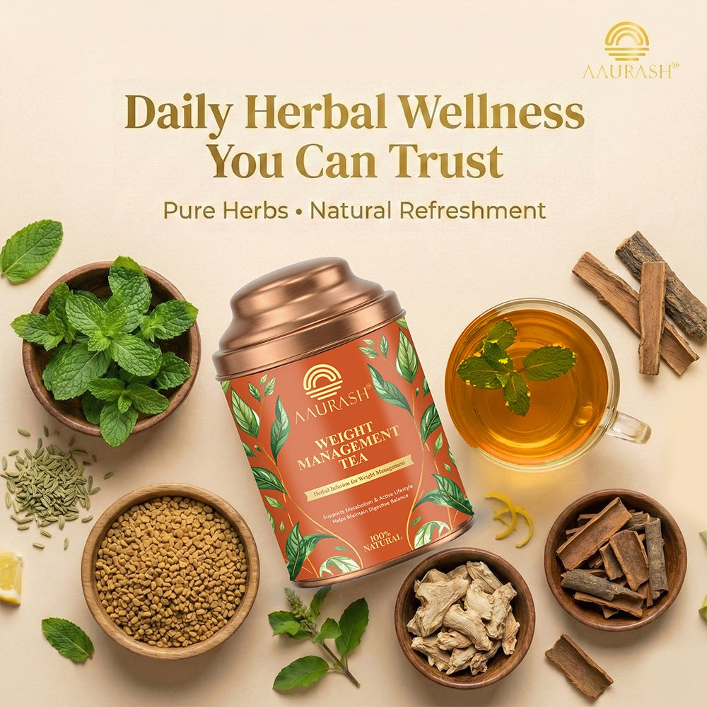 Aaurash Weight Management Tea | Herbal Metabolism Support & Detox Blend | Supports Fat Metabolism & Digestive Wellness | Caffeine-Free Herbal Tea (60 Cups)