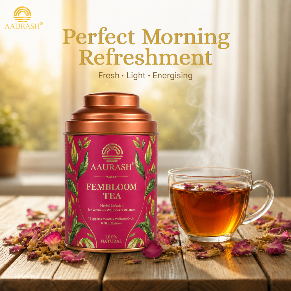 Aaurash Fembloom Herbal Tea | Women Wellness Support Tea | Supports Hormonal Balance, PCOS/PCOD Care & Period Comfort | Natural Caffeine-Free Herbal Tea (60)gm