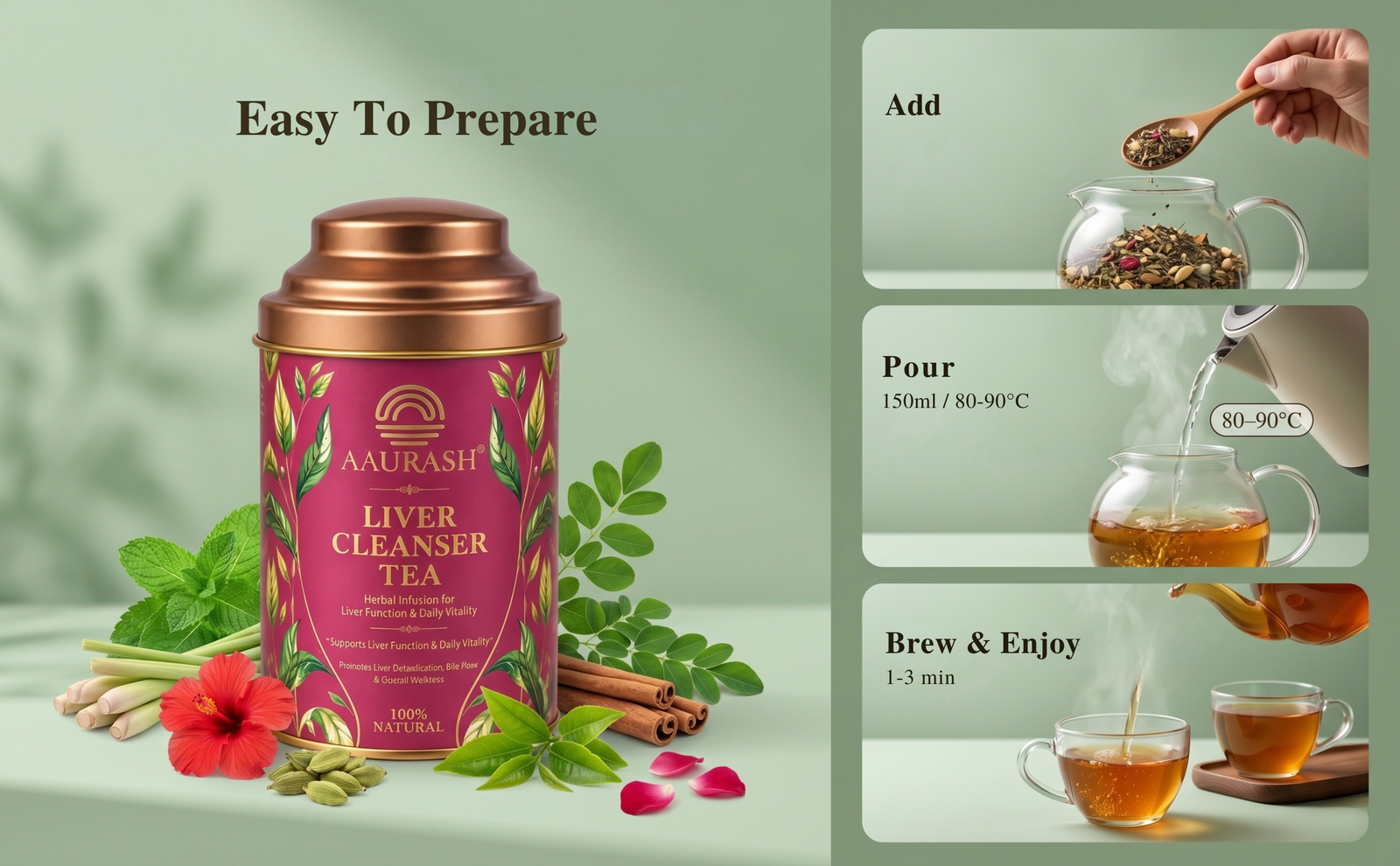 Aaurash Liver Cleanser Tea | Herbal Detox & Digestive Support Tea | Supports Liver Health & Natural Detox | Caffeine-Free Herbal Wellness Tea 60 Cups)