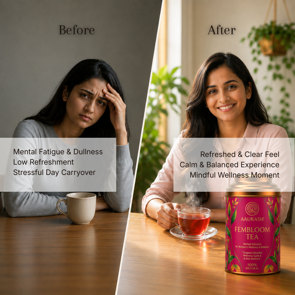 Aaurash Fembloom Herbal Tea | Women Wellness Support Tea | Supports Hormonal Balance, PCOS/PCOD Care & Period Comfort | Natural Caffeine-Free Herbal Tea (60)gm
