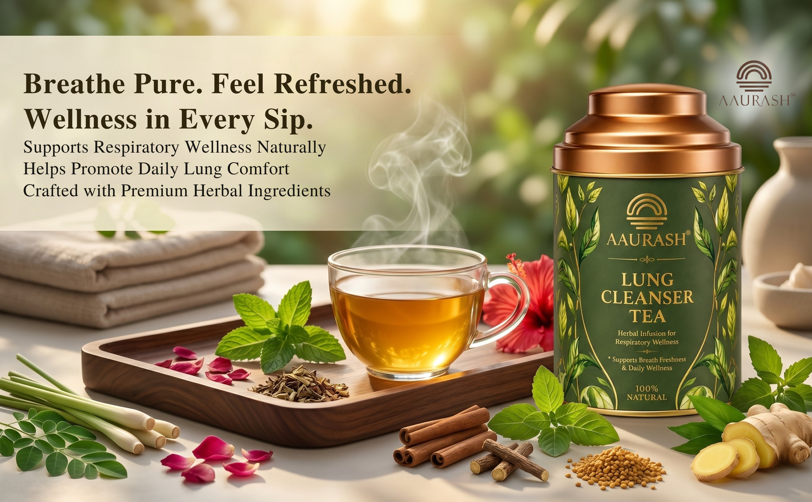 Aaurash Lungs Cleanser Herbal Tea | Breathing Comfort & Detox Support Tea | Supports Respiratory Wellness & Natural Detox | Caffeine-Free Herbal Tea