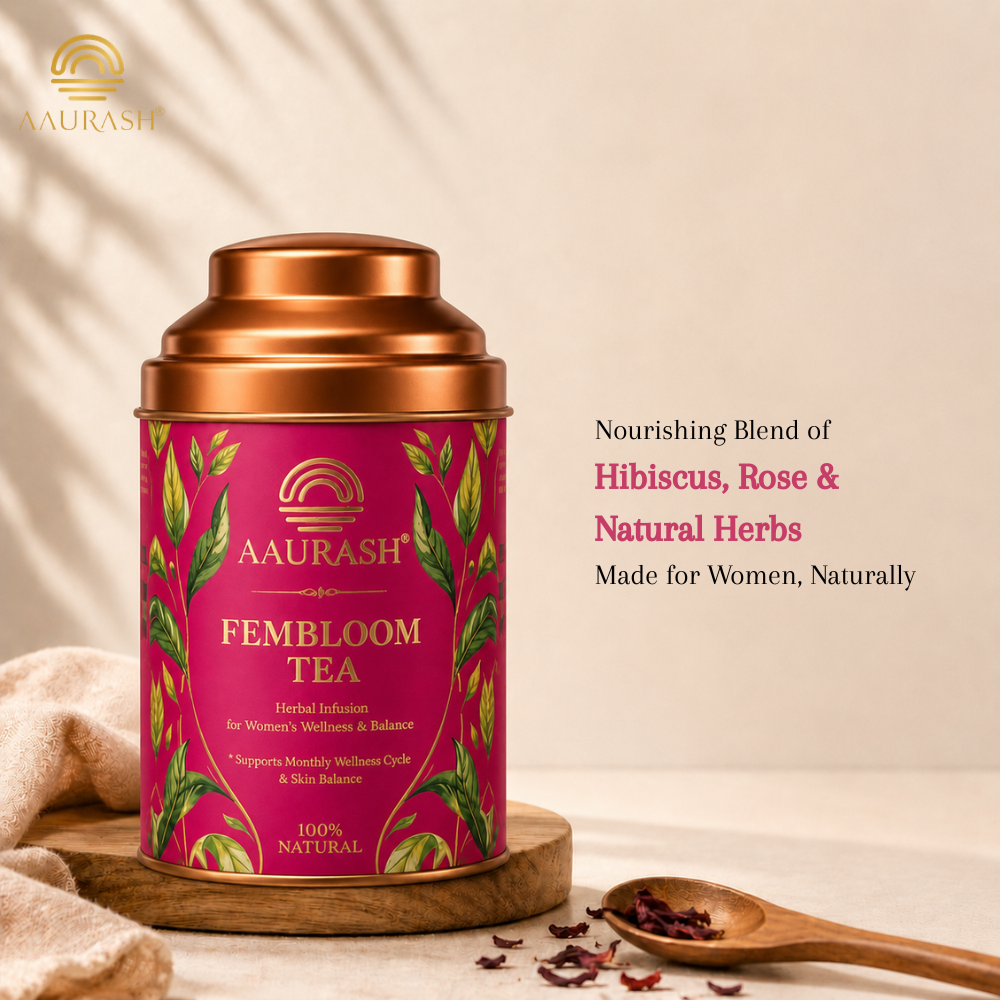 Aaurash Fembloom Herbal Tea | Women Wellness Support Tea | Supports Hormonal Balance, PCOS/PCOD Care & Period Comfort | Natural Caffeine-Free Herbal Tea (60)gm