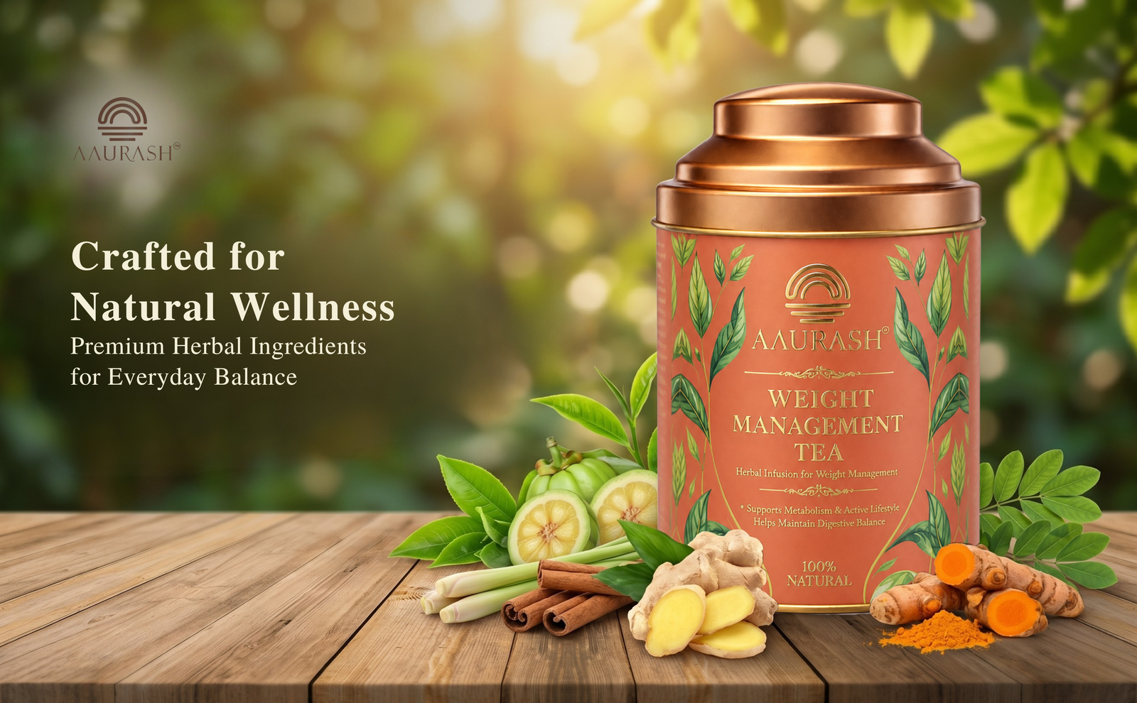 Aaurash Weight Management Tea | Herbal Metabolism Support & Detox Blend | Supports Fat Metabolism & Digestive Wellness | Caffeine-Free Herbal Tea (60 Cups)