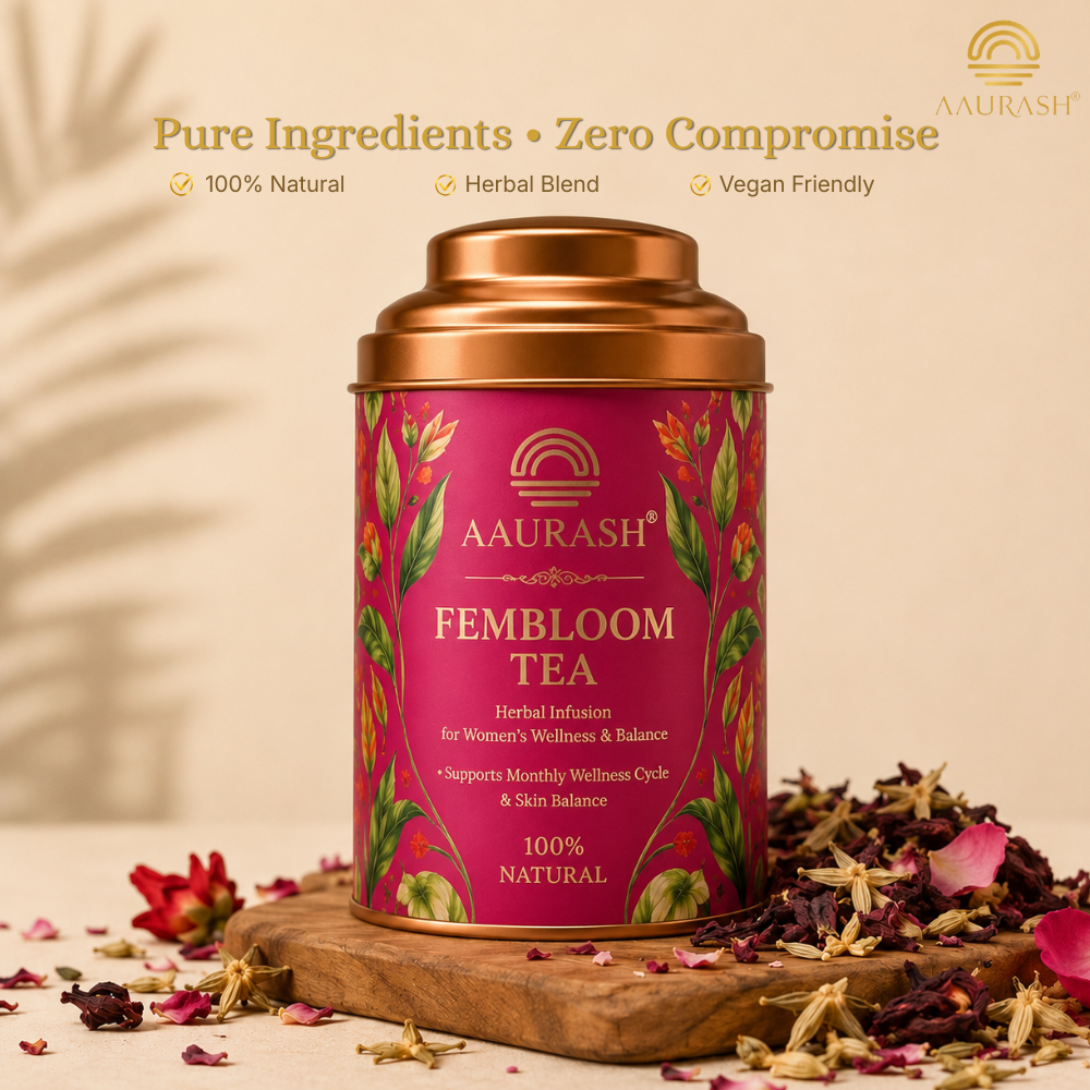 Aaurash Fembloom Herbal Tea | Women Wellness Support Tea | Supports Hormonal Balance, PCOS/PCOD Care & Period Comfort | Natural Caffeine-Free Herbal Tea (60)gm