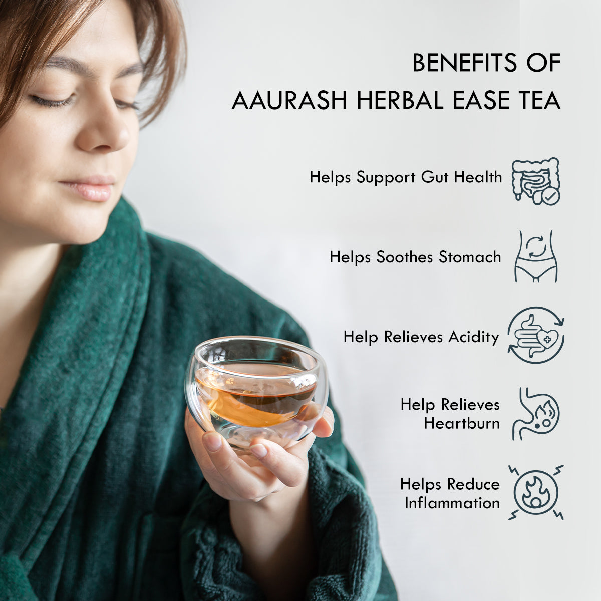 Aaurash Herbal Ease Tea – Natural Digestive Tea Blend with Fennel, Ajwain, Ginger & Senna – Supports Healthy Digestion & Bloating Relief – 30 Bags Pack | Light Caffeine Blend