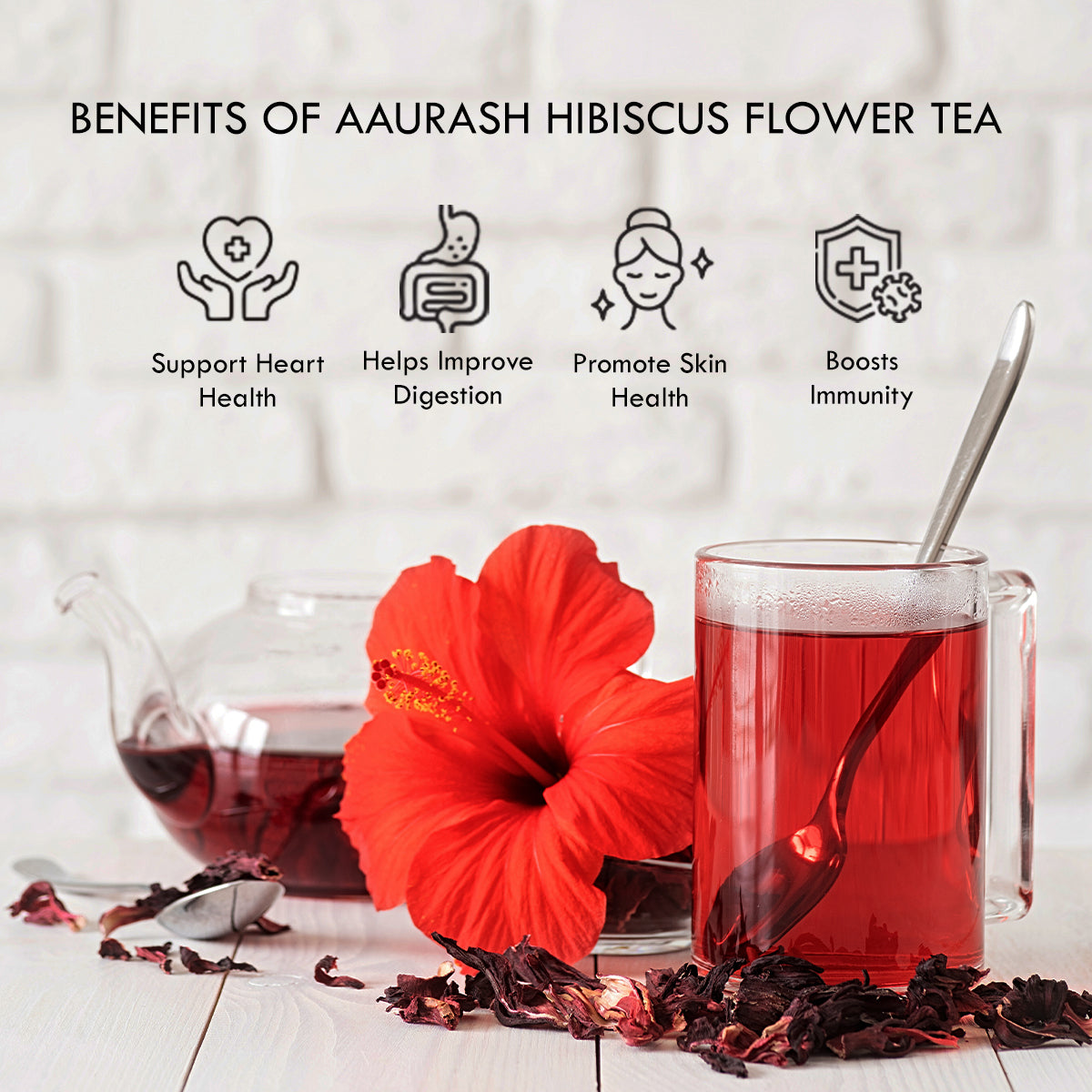 Aaurash Hibiscus Tea – 100% Pure Hibiscus Sabdariffa Petals, Caffeine-Free Herbal Tea, 30 Bags (100 g) | Rich in Antioxidants, Supports Natural Wellness & Skin Glow