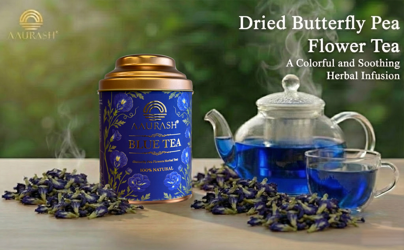 Aaurash Blue Tea | Butterfly Pea Flower | Rich Color & Antioxidant Support Blue Tea (40gm)