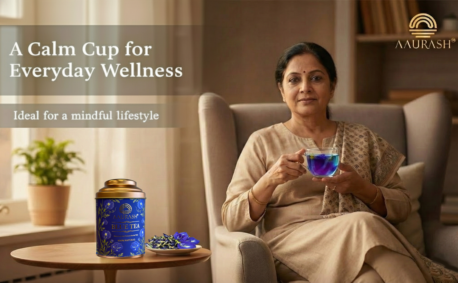 Aaurash Blue Tea | Butterfly Pea Flower | Rich Color & Antioxidant Support Blue Tea (40gm)