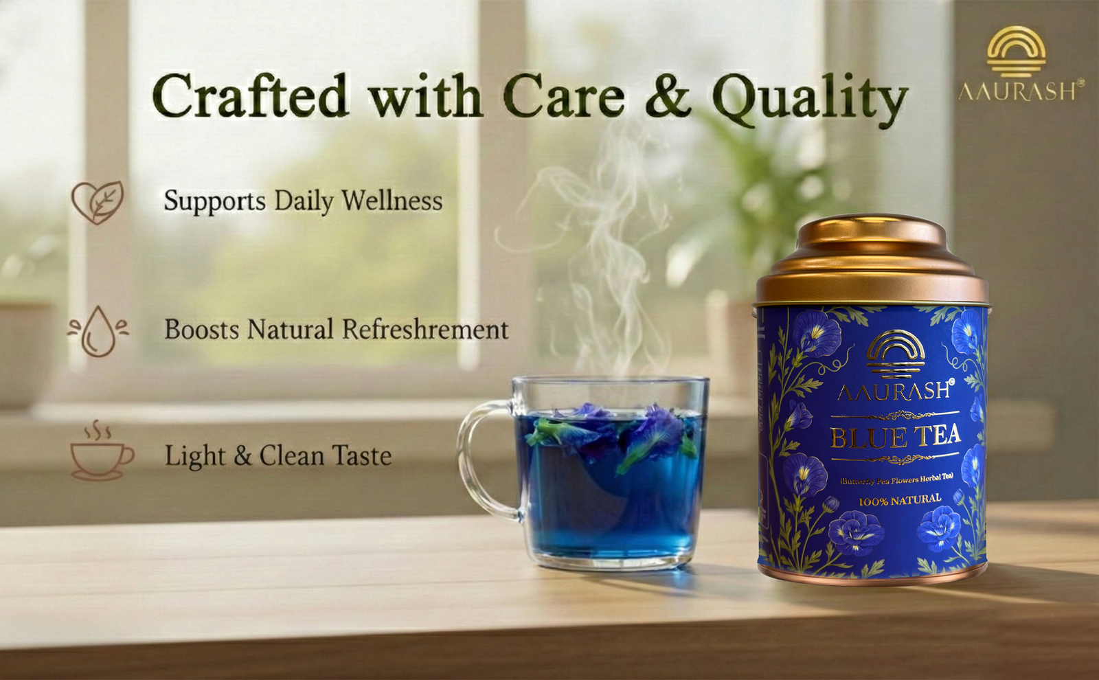 Aaurash Blue Tea | Butterfly Pea Flower | Rich Color & Antioxidant Support Blue Tea (40gm)