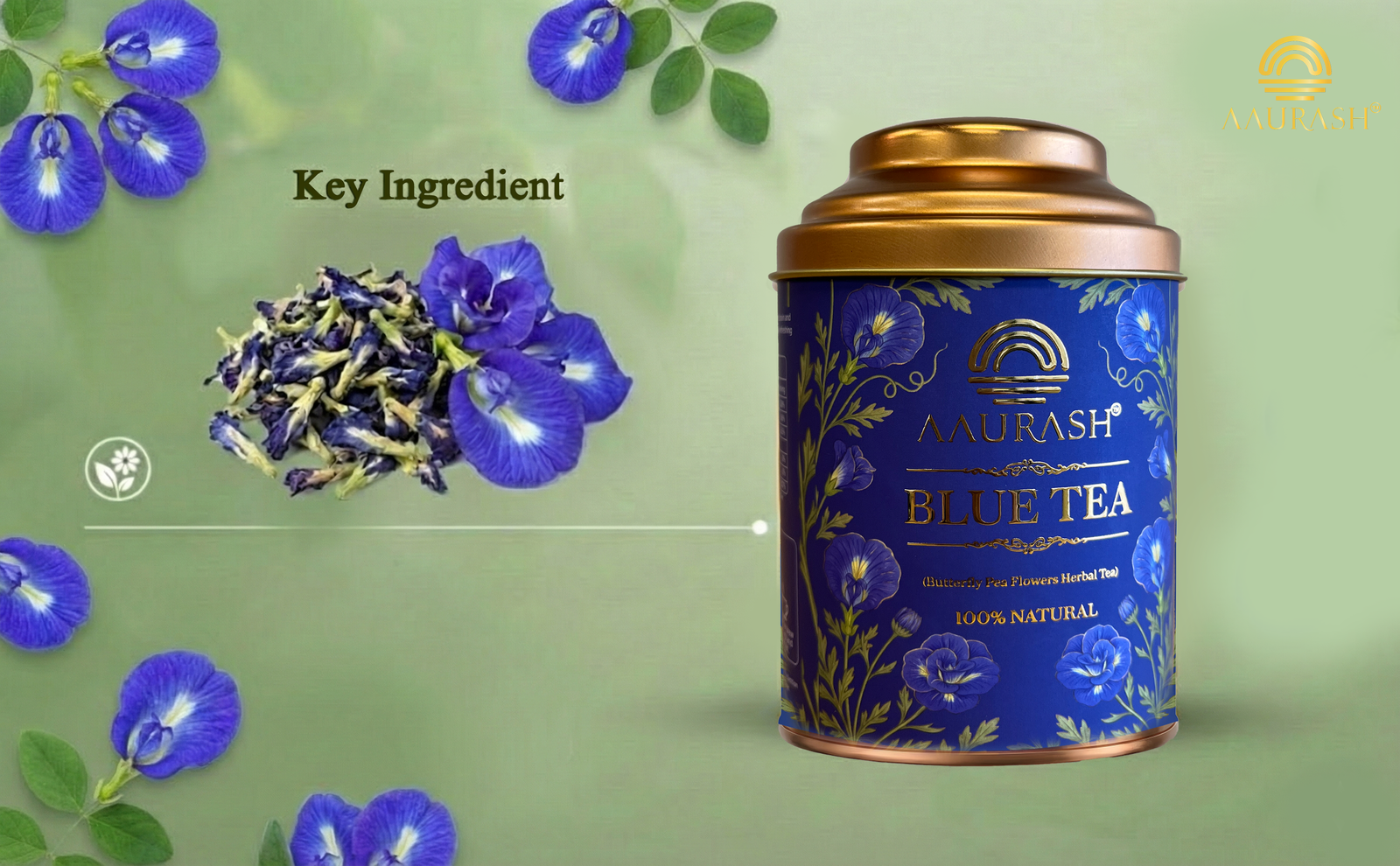 Aaurash Blue Tea | Butterfly Pea Flower | Rich Color & Antioxidant Support Blue Tea (40gm)