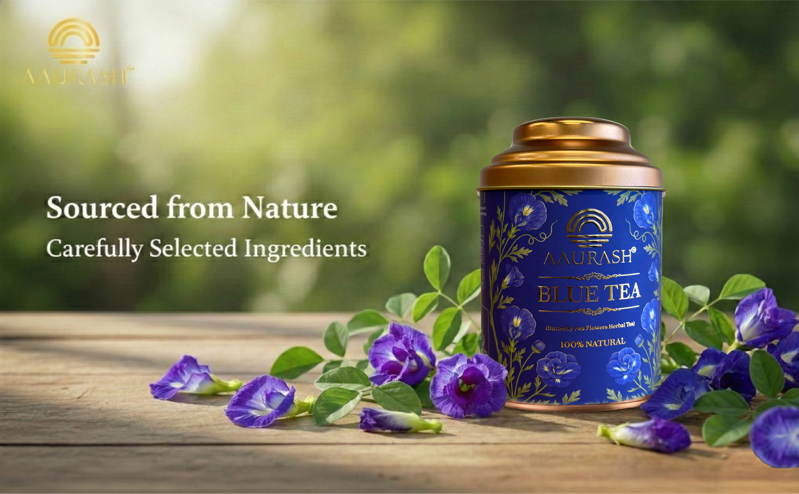 Aaurash Blue Tea | Butterfly Pea Flower | Rich Color & Antioxidant Support Blue Tea (40gm)