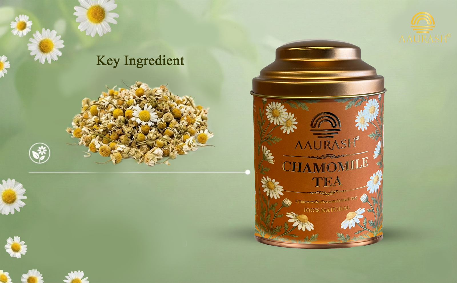 Aaurash Chamomile Tea | Supports Relaxation & Calm Routine | Naturally Caffeine | Sleep & Relaxation Blend (40gm)