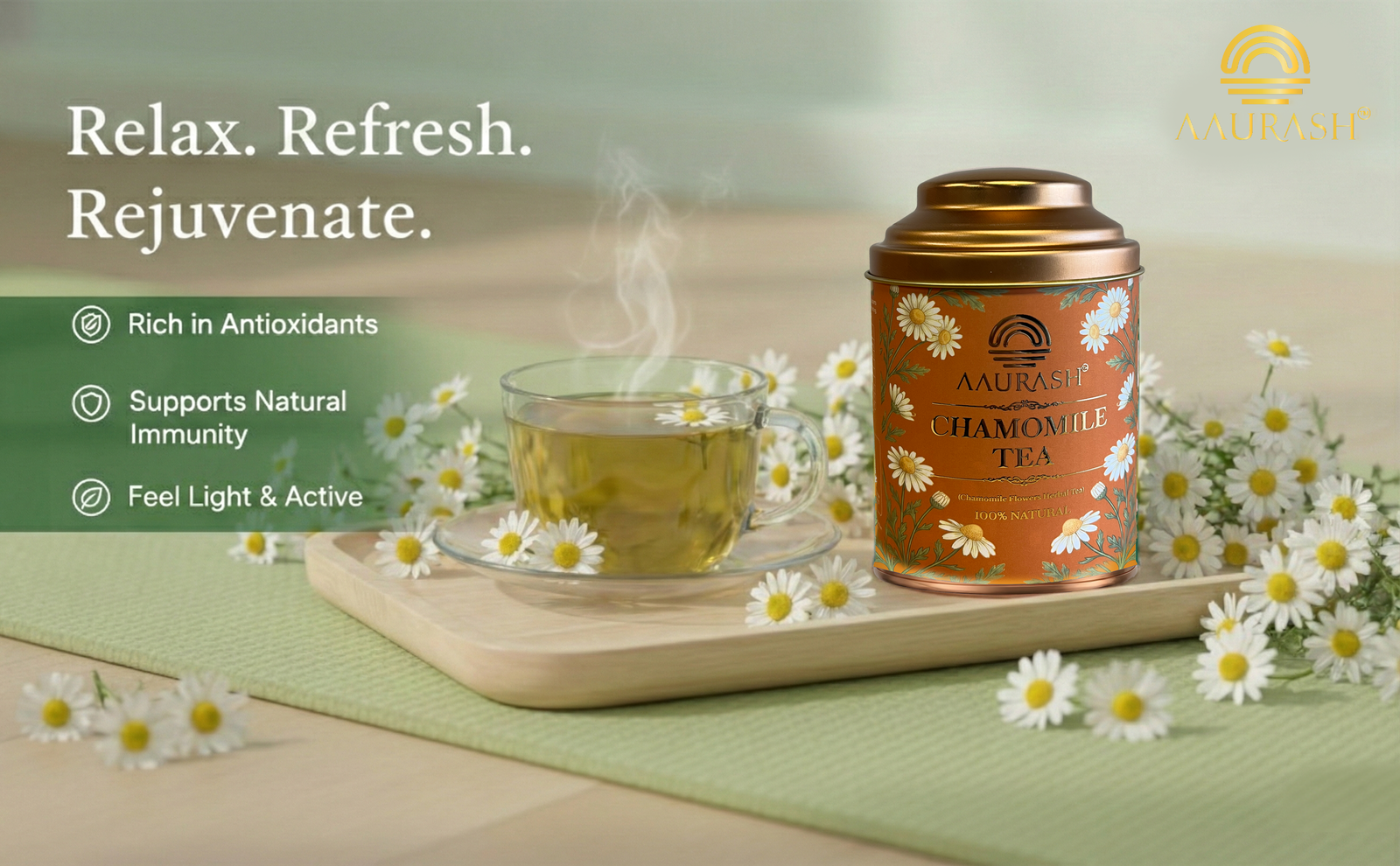 Aaurash Chamomile Tea | Supports Relaxation & Calm Routine | Naturally Caffeine | Sleep & Relaxation Blend (40gm)