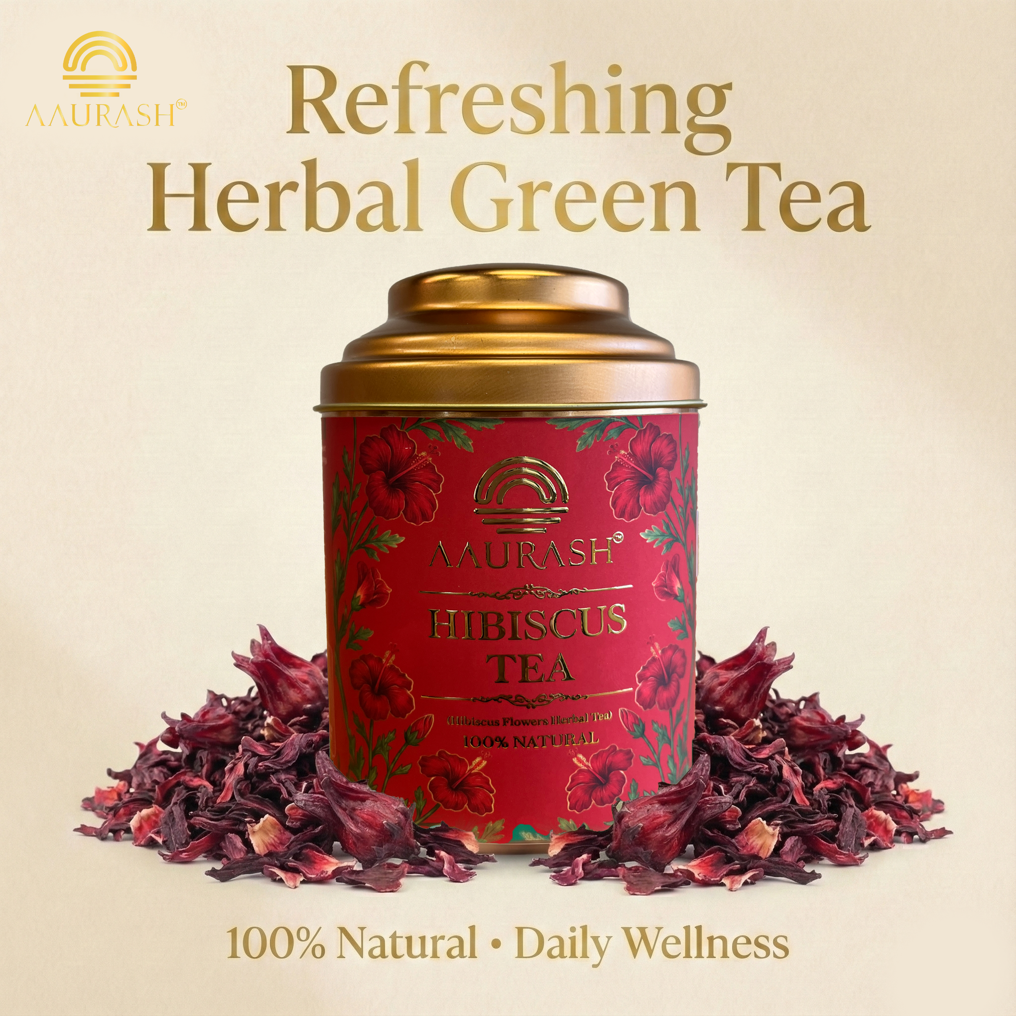 Aaurash Hibiscus Tea | Antioxidant & Caffeine-Free | Premium Flower Tea | Supports Natural Wellness & Skin Glow (40 gm)