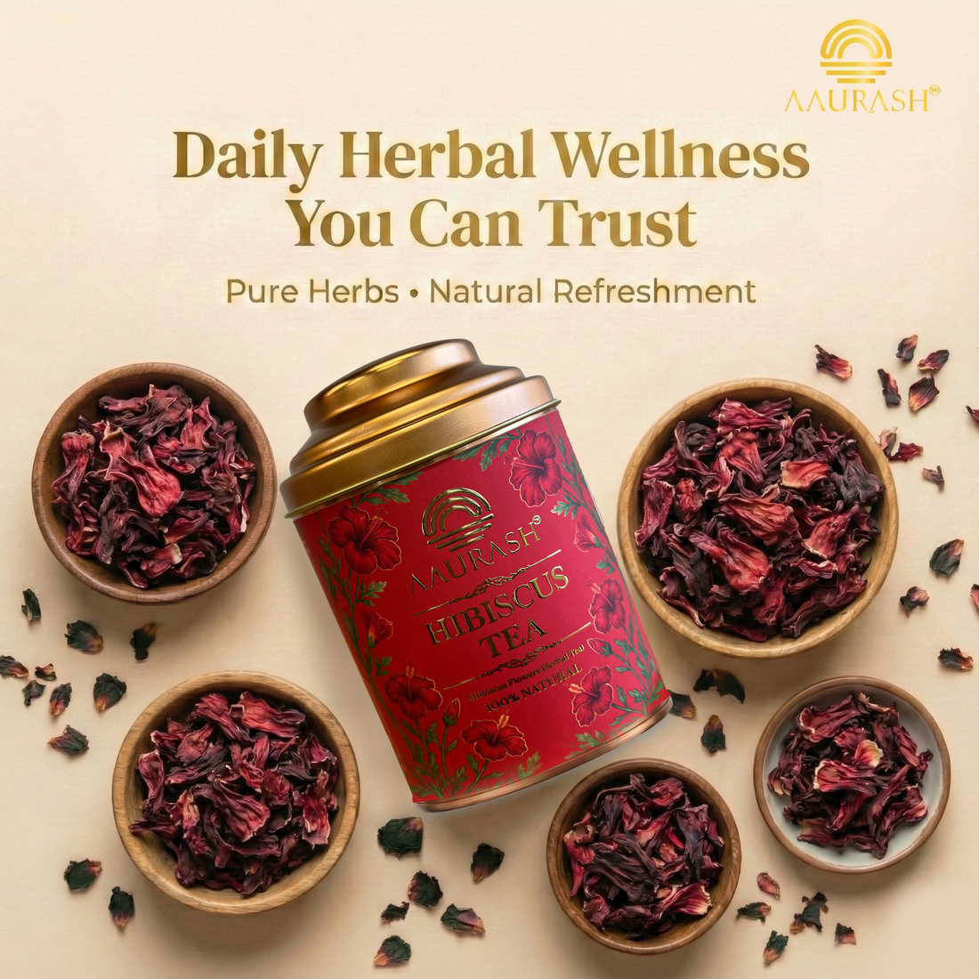 Aaurash Hibiscus Tea | Antioxidant & Caffeine-Free | Premium Flower Tea | Supports Natural Wellness & Skin Glow (40 gm)