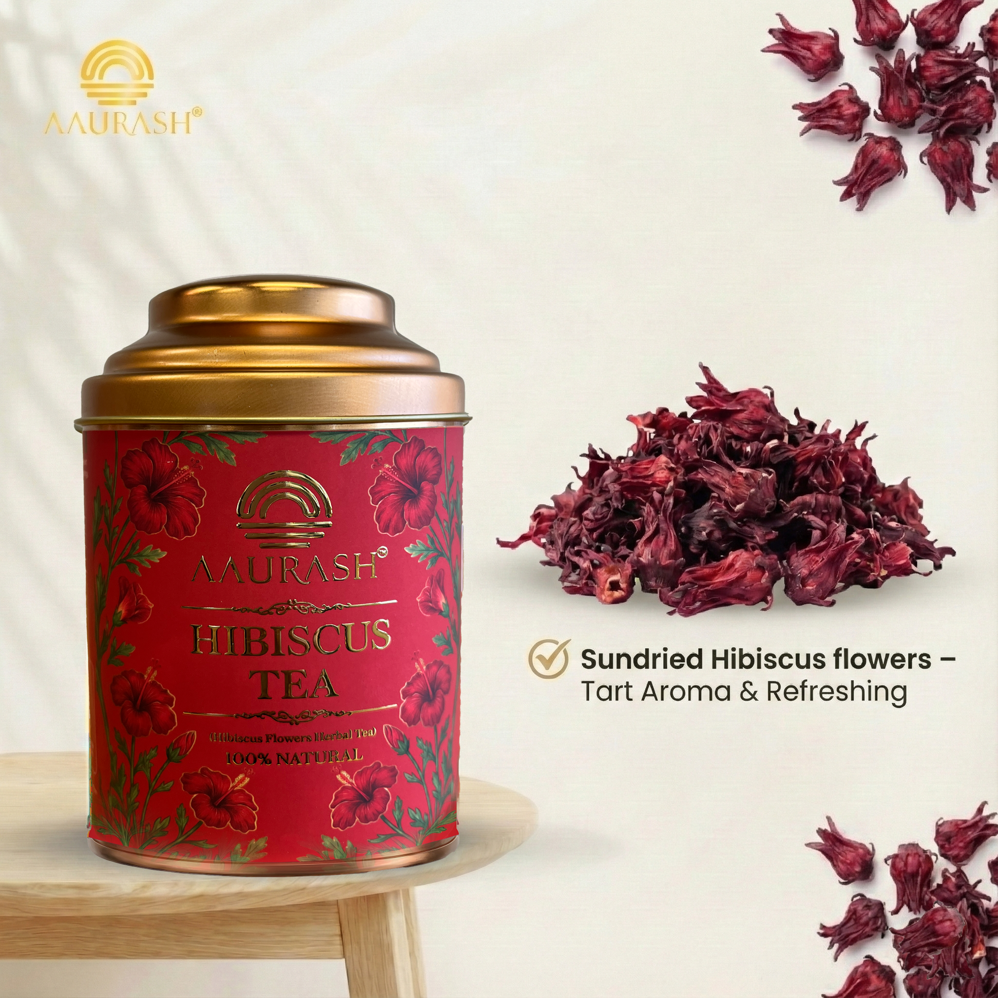 Aaurash Hibiscus Tea | Antioxidant & Caffeine-Free | Premium Flower Tea | Supports Natural Wellness & Skin Glow (40 gm)
