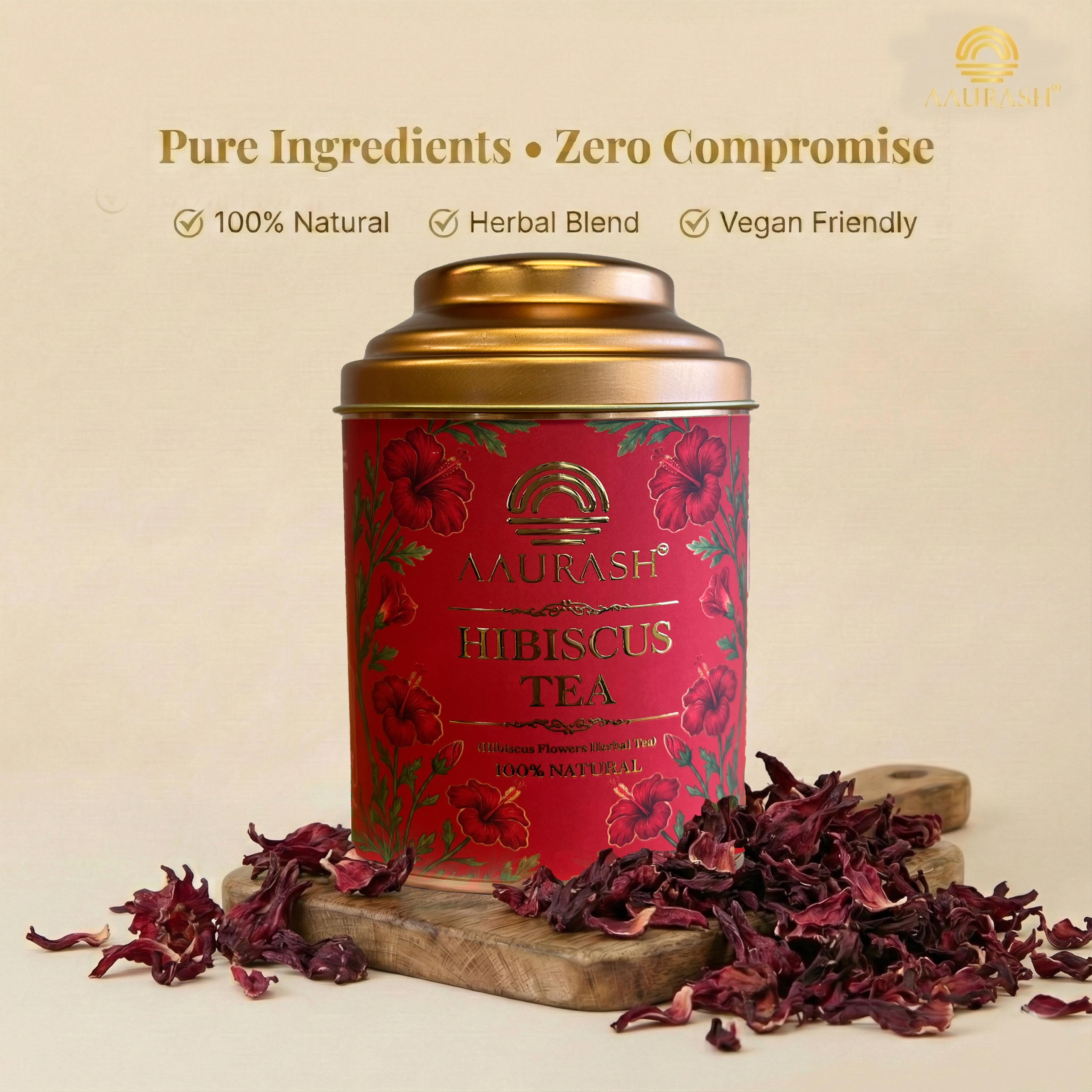 Aaurash Hibiscus Tea | Antioxidant & Caffeine-Free | Premium Flower Tea | Supports Natural Wellness & Skin Glow (40 gm)