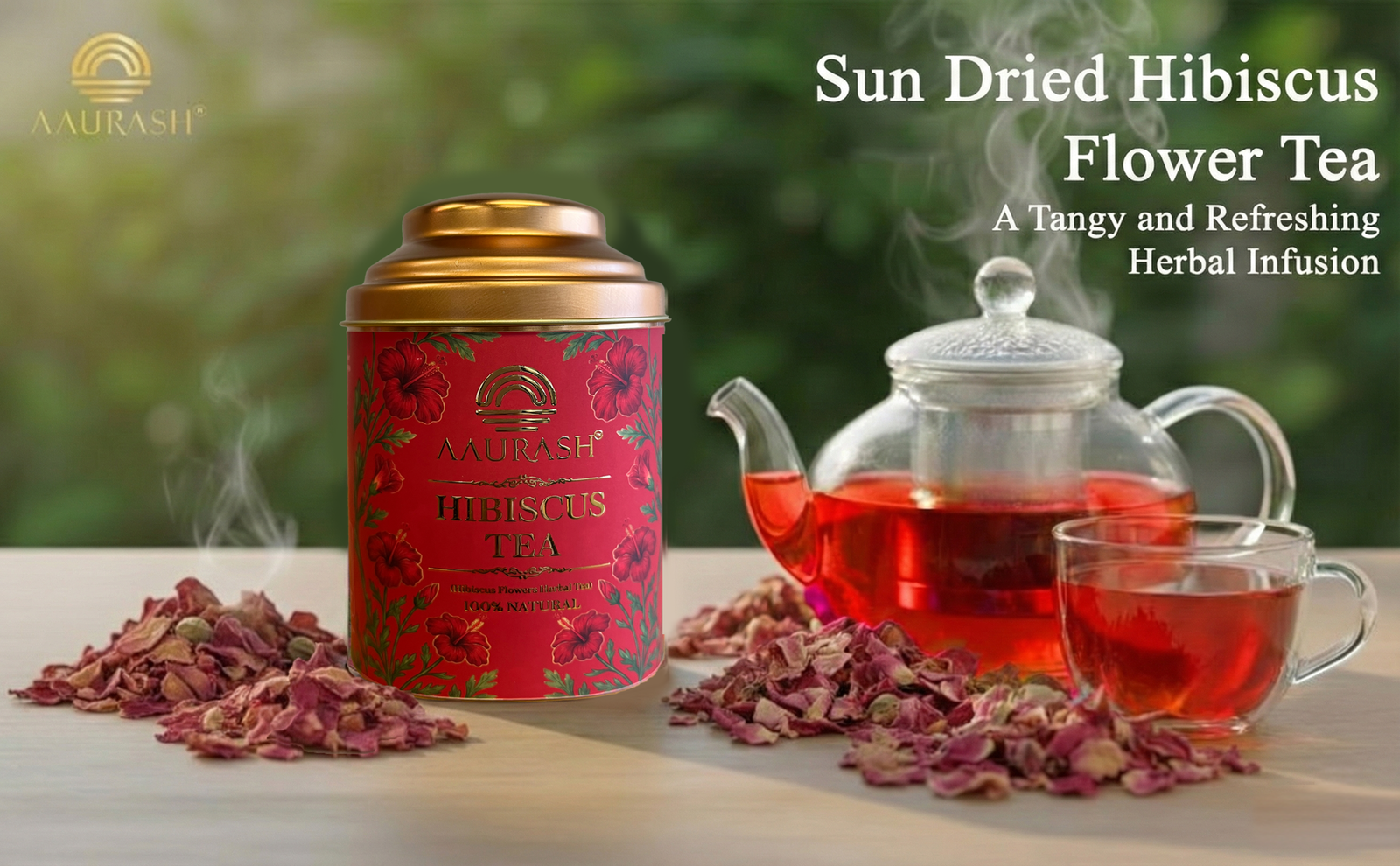 Aaurash Hibiscus Tea | Antioxidant & Caffeine-Free | Premium Flower Tea | Supports Natural Wellness & Skin Glow (40 gm)