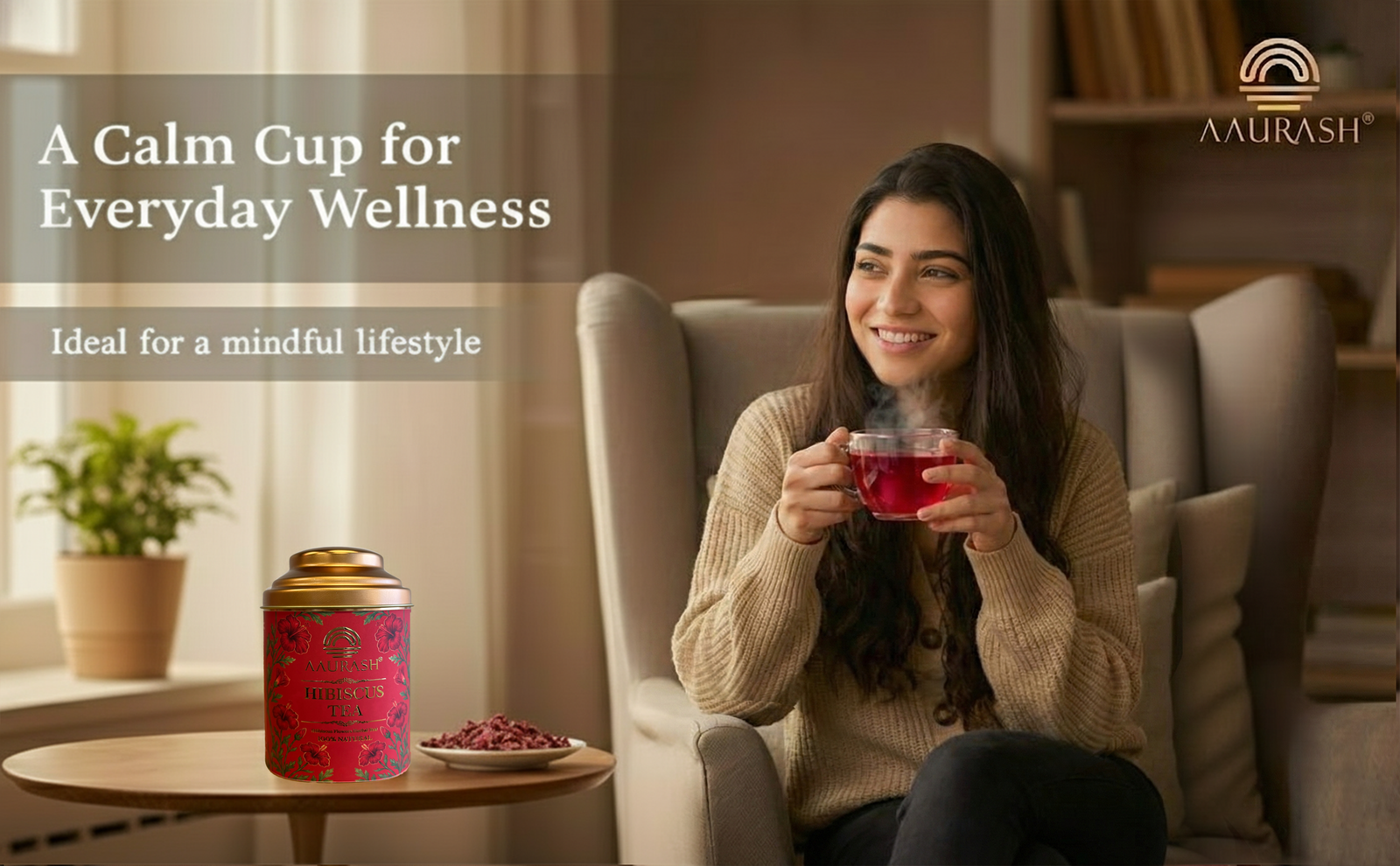 Aaurash Hibiscus Tea | Antioxidant & Caffeine-Free | Premium Flower Tea | Supports Natural Wellness & Skin Glow (40 gm)