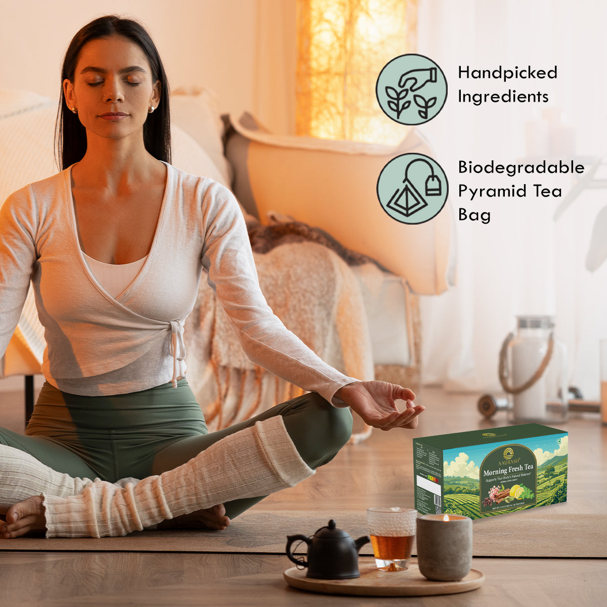 Aaurash Morning Fresh Tea – Energizing Herbal Wellness Blend with Green Tea, Tulsi, Ginger & Lemon | Natural Energy, Immunity & Digestive Support | 30 Tea Bags