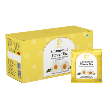 Aaurash Chamomile Tea – 100% Pure Flower Herbal Tea, Caffeine Free, Sleep & Relaxation Blend, 30 Tea Bags Pack | USFDA & FSSAI Compliant | Supports Calm, Digestive Comfort & Natural Wellness