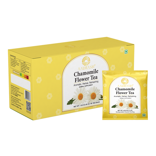 Aaurash Chamomile Tea – 100% Pure Flower Herbal Tea, Caffeine Free, Sleep & Relaxation Blend, 30 Tea Bags Pack | USFDA & FSSAI Compliant | Supports Calm, Digestive Comfort & Natural Wellness