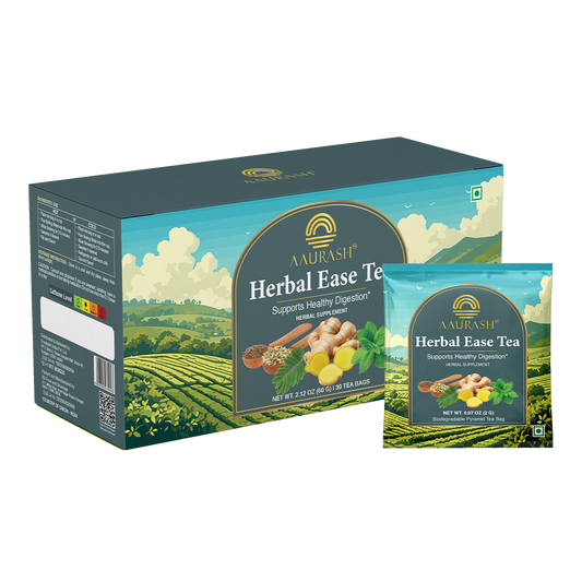 Aaurash Herbal Ease Tea – Natural Digestive Tea Blend with Fennel, Ajwain, Ginger & Senna – Supports Healthy Digestion & Bloating Relief – 30 Bags Pack | Light Caffeine Blend