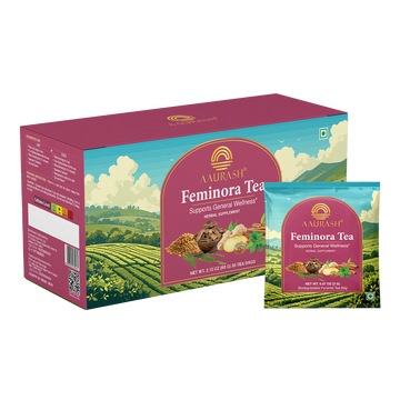 Aaurash Feminora Tea – Women’s Herbal Wellness & Hormonal Support Blend | Basil, Ashoka, Lodhra, Fennel & Spearmint | Mild Green Tea Boost | 30 Tea Bags