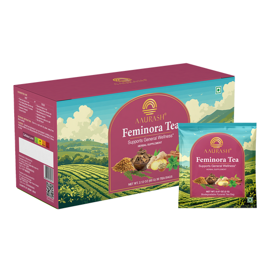 Aaurash Feminora Tea – Women’s Herbal Wellness & Hormonal Support Blend | Basil, Ashoka, Lodhra, Fennel & Spearmint | Mild Green Tea Boost | 30 Tea Bags
