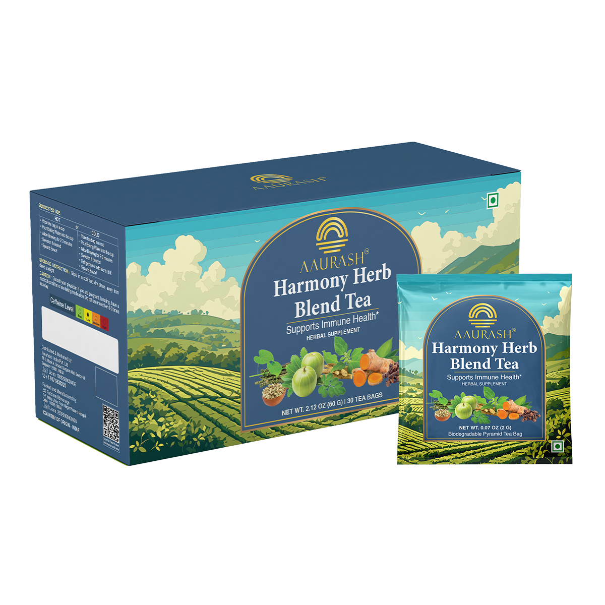 Aaurash Harmony Herb Blend Tea – Immune Support Herbal Blend, 100% Natural, Caffeine-Free, 30 Tea Bags | Antioxidant-Rich Herbs & Spices for Wellness