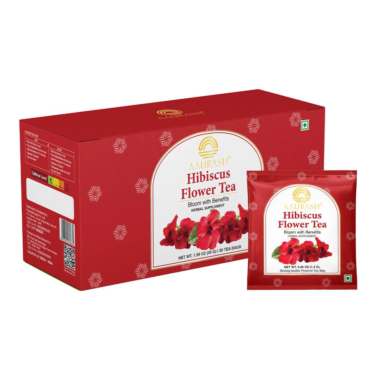 Aaurash Hibiscus Tea – 100% Pure Hibiscus Sabdariffa Petals, Caffeine-Free Herbal Tea, 30 Bags (100 g) | Rich in Antioxidants, Supports Natural Wellness & Skin Glow