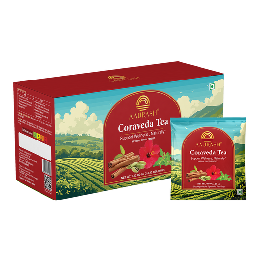 Aaurash Coraveda Tea – Herbal Heart Care Tea with Basil, Cardamom, Cinnamon & Hibiscus | Supports Cardiovascular Wellness | Caffeine-Free, 30 Tea Bags