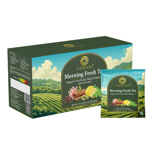 Aaurash Morning Fresh Tea – Energizing Herbal Wellness Blend with Green Tea, Tulsi, Ginger & Lemon | Natural Energy, Immunity & Digestive Support | 30 Tea Bags