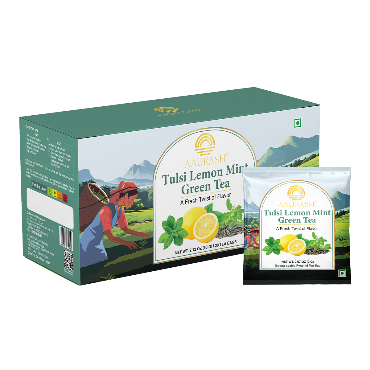 Aaurash Tulsi Lemon Mint Green Tea – Refresh, Rebalance, and Revitalize Every Sip.