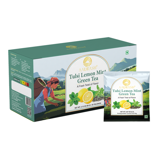 Aaurash Tulsi Lemon Mint Green Tea – Refresh, Rebalance, and Revitalize Every Sip.