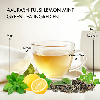 Aaurash Tulsi Lemon Mint Green Tea – Refresh, Rebalance, and Revitalize Every Sip.