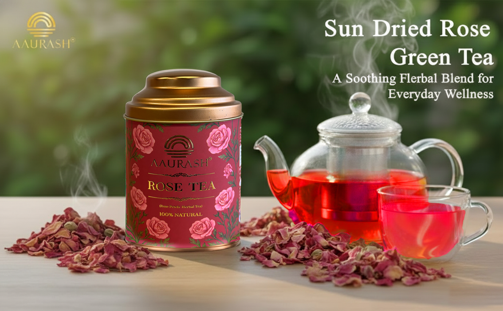 Aaurash Rose Tea | Natural Antioxidants | Caffeine Free | Loose Rose Petals (40gm)