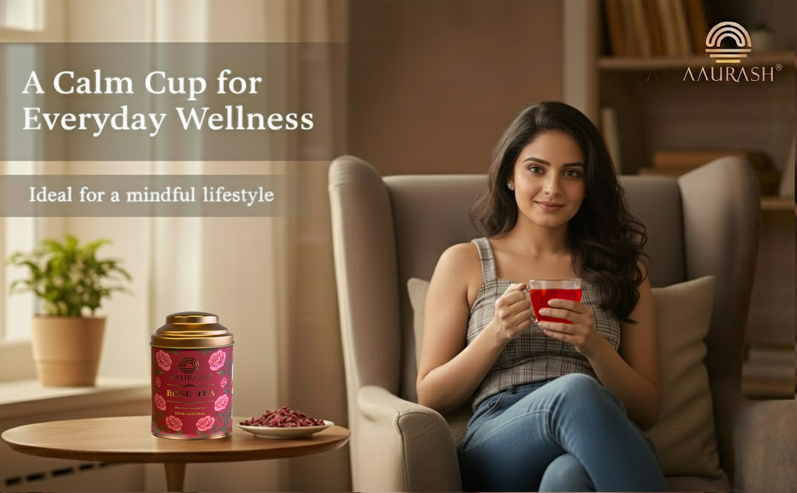 Aaurash Rose Tea | Natural Antioxidants | Caffeine Free | Loose Rose Petals (40gm)