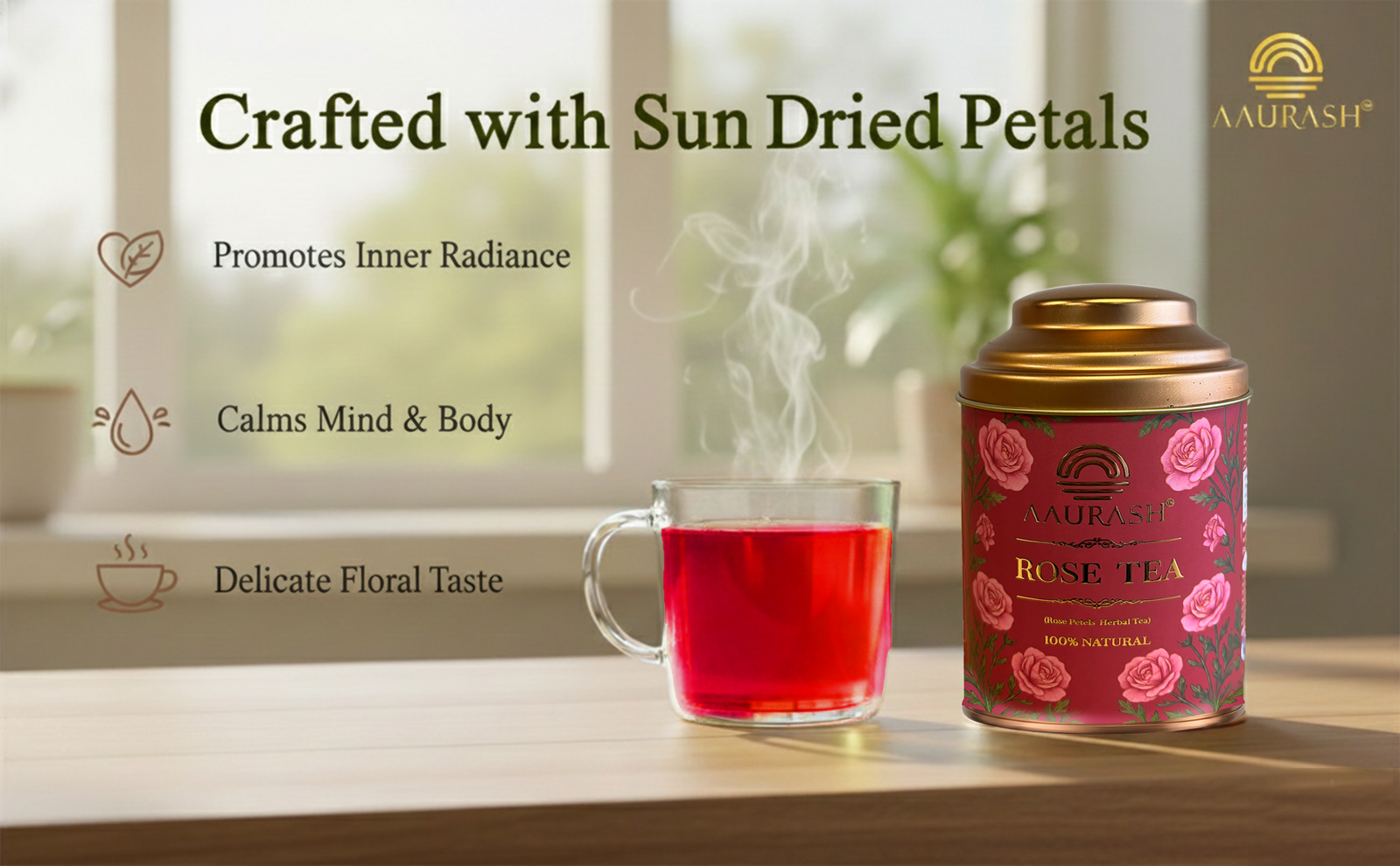 Aaurash Rose Tea | Natural Antioxidants | Caffeine Free | Loose Rose Petals (40gm)