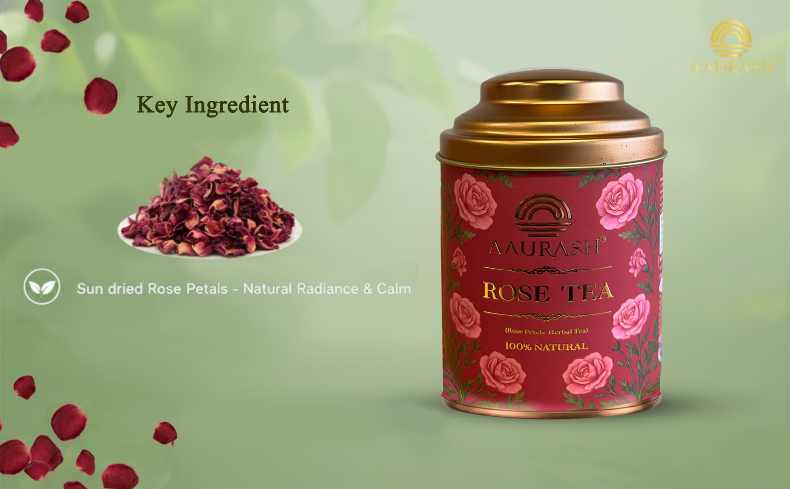 Aaurash Rose Tea | Natural Antioxidants | Caffeine Free | Loose Rose Petals (40gm)