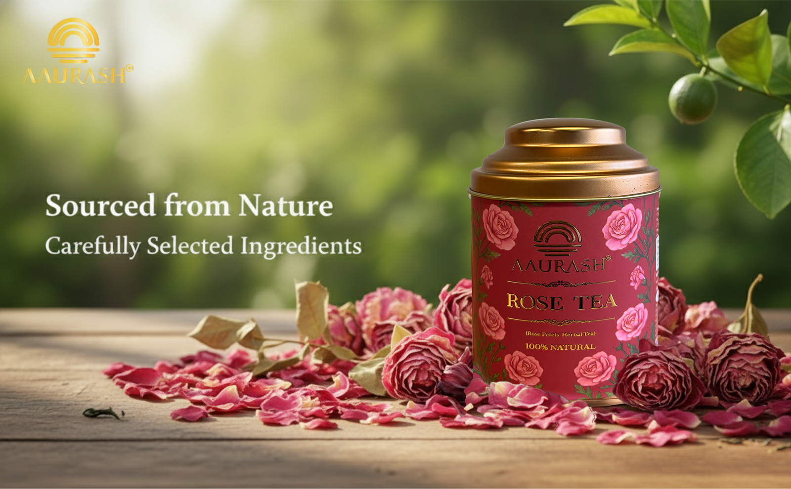 Aaurash Rose Tea | Natural Antioxidants | Caffeine Free | Loose Rose Petals (40gm)