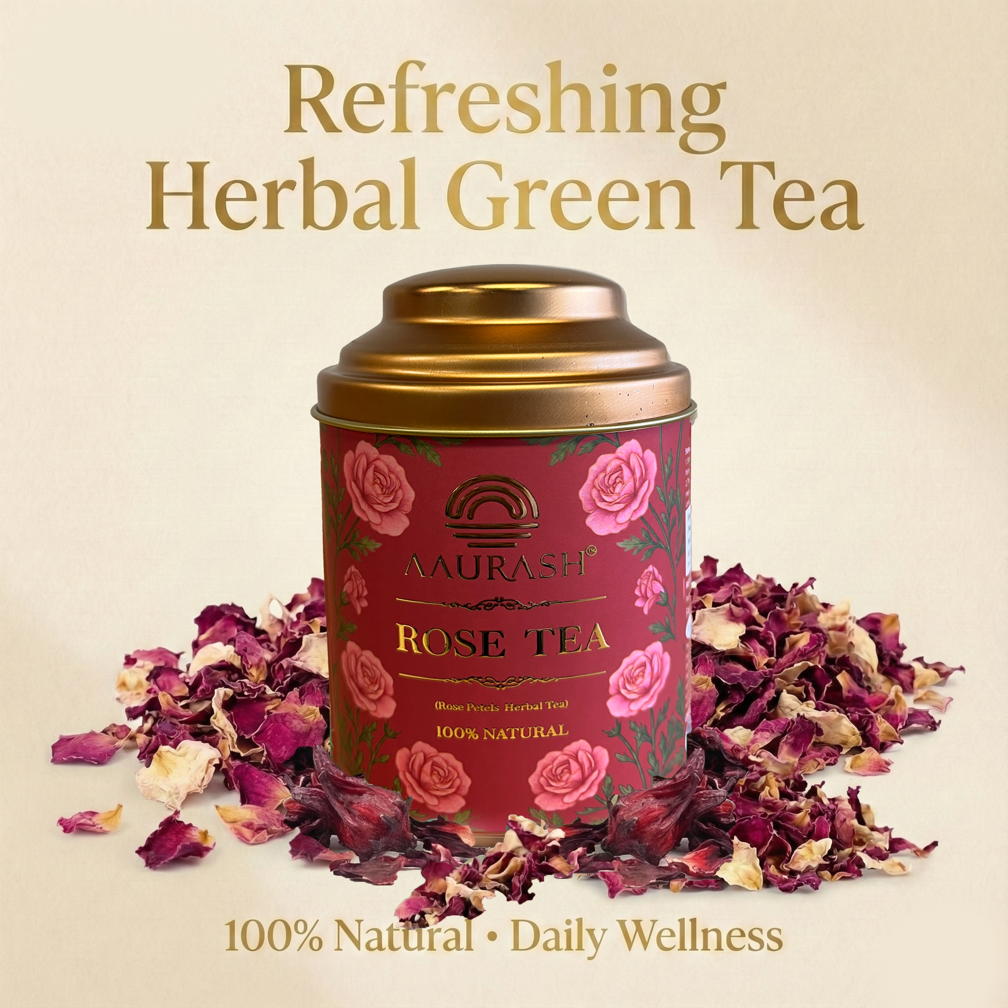 Aaurash Rose Tea | Natural Antioxidants | Caffeine Free | Loose Rose Petals (40gm)