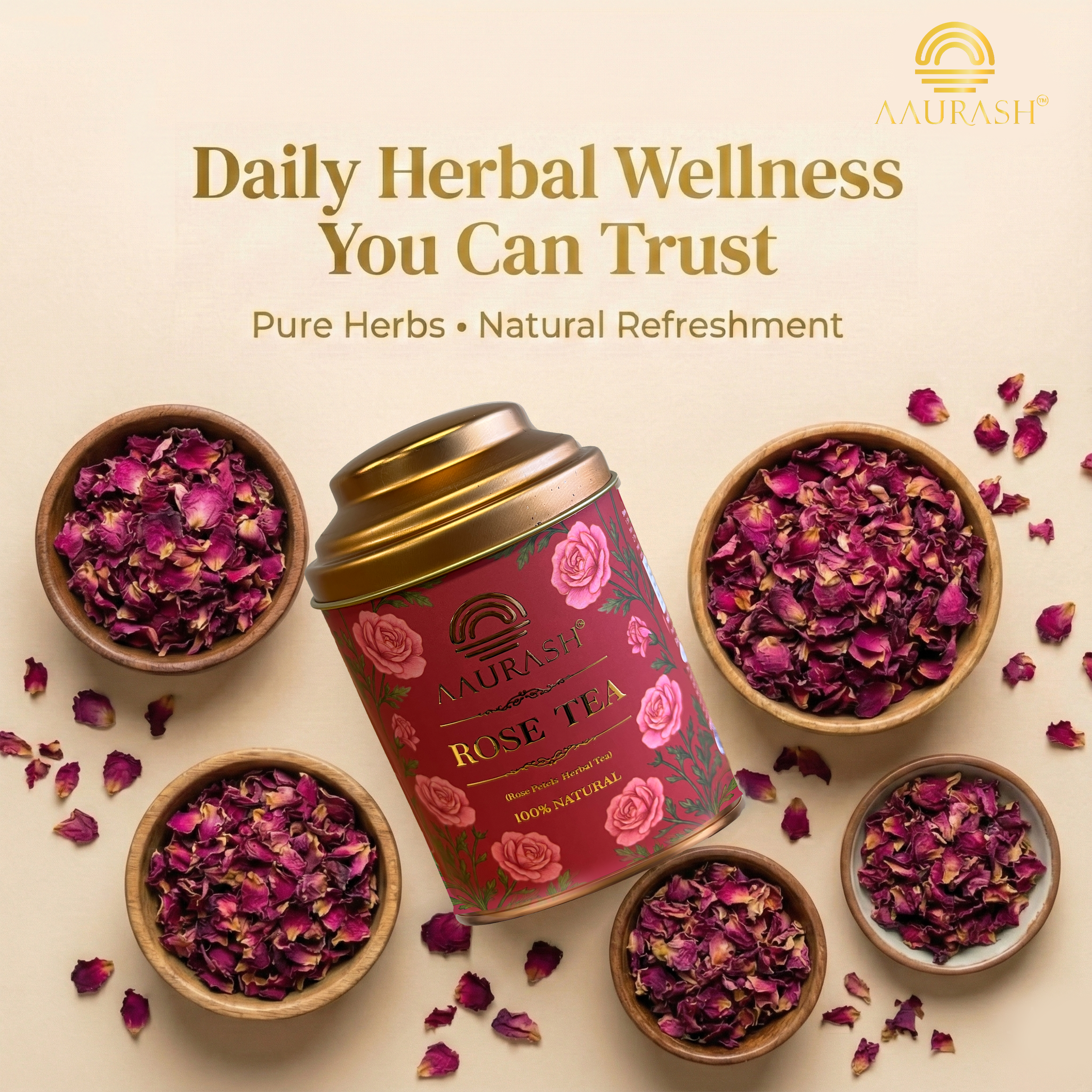 Aaurash Rose Tea | Natural Antioxidants | Caffeine Free | Loose Rose Petals (40gm)